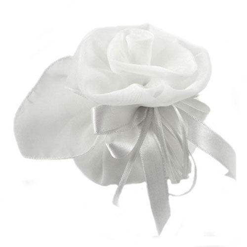 Georgette Sacchetto portaconfetti con rosa singola bianco