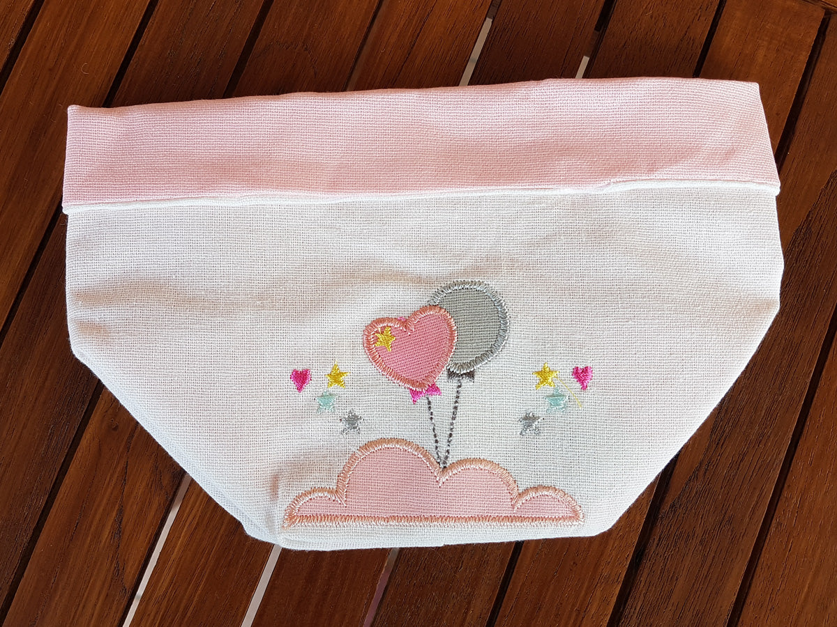 Sacchettone per confettata rosa con nuvolette e palloncini ricamati