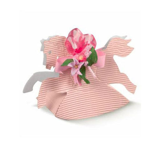STOCK OFFERTA: Scatolina portaconfetti cavallo a dondolo rosa per nascita battesimo bimba , 24 pz stock