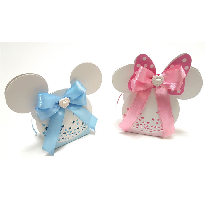 Scatolina porta confetti Topolino e Minnie Disney per nascita e Battesimo, stock da 25 pezzi