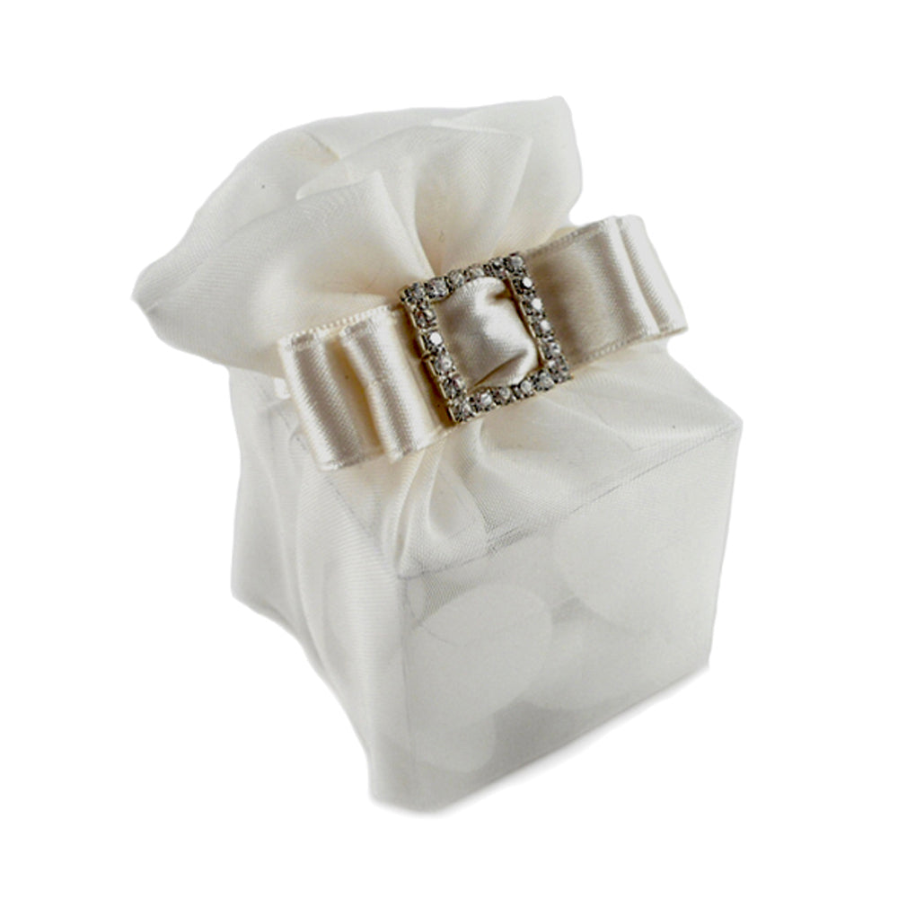 22 Sacchettini porta confetti avorio con fiocco e fibbia in strass
