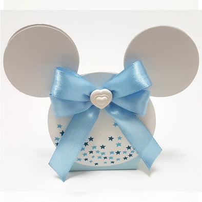 Scatolina porta confetti Topolino e Minnie Disney per nascita e Battesimo, stock da 25 pezzi