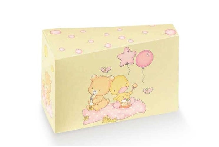STOCK OFFERTA: Scatolina fetta di torta palloncini rosa, per nascita e battesimo bimba