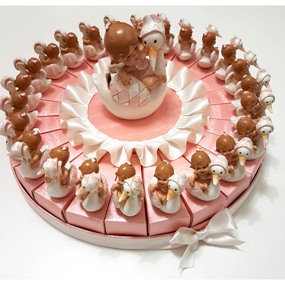 Torta bomboniera rosa con cicogna per nascita e Battesimo bimba – Bomboniere  Infinity