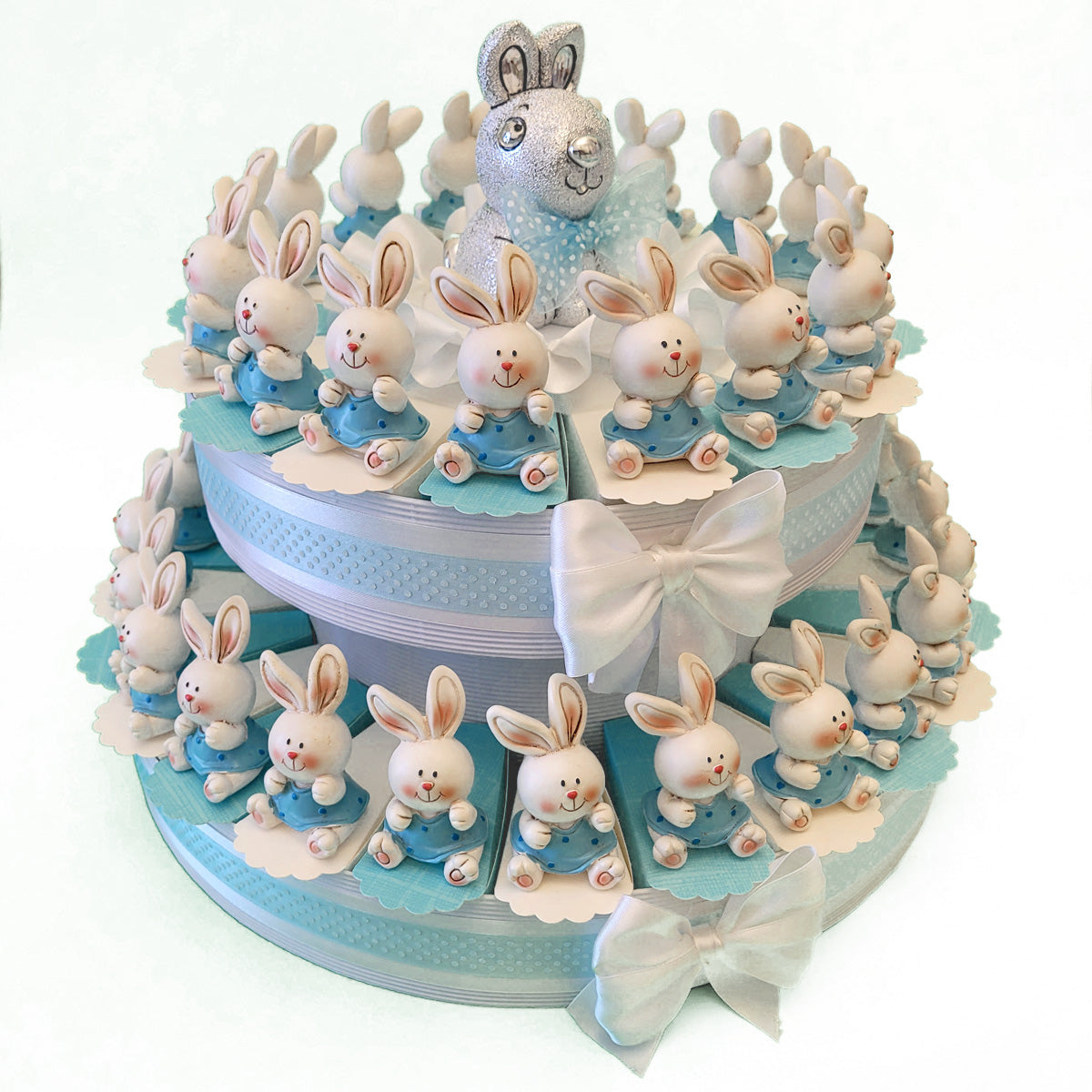 Torta bomboniera azzurra con coniglietti nascita e Battesimo bimbo –  Bomboniere Infinity