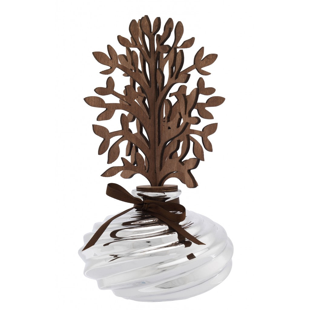 Profumatore in porcellana argentata con albero diffusore in legno