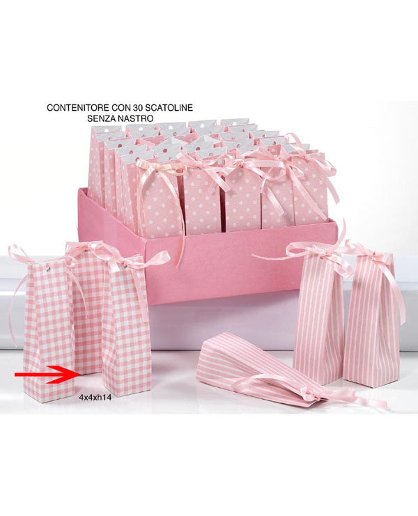 Bomboniere battesimo bimba, scatoline quadretti bianchi rosa vassoio –  Bomboniere Infinity